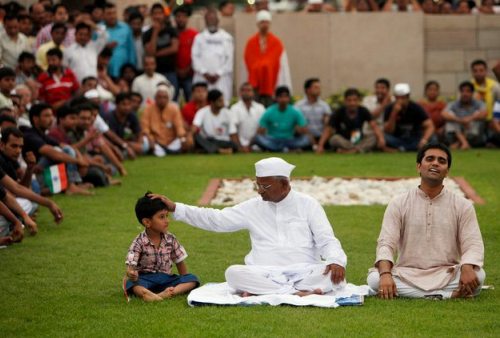 Anna Hazare at Rajghat in Delhi
