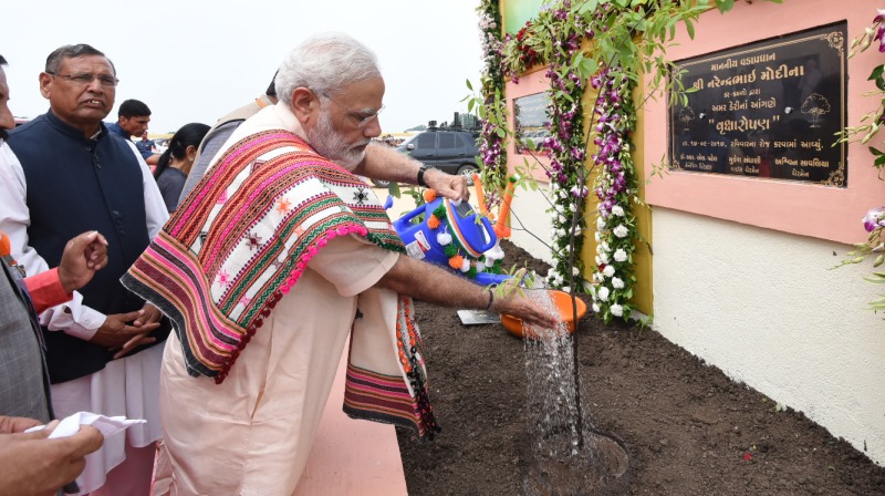 Prime Minister Narendra Modi Plants Sapling at Amreli, Gujarat