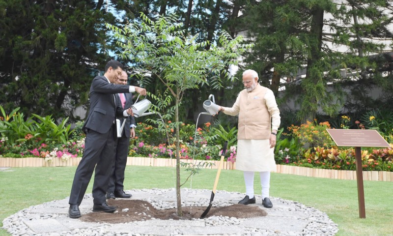 Prime Minister Shri Narendra Modi Planting A Sapling at NTU, Singapore