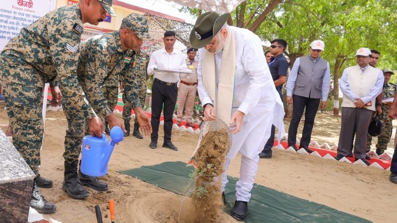 Home Minister Planting Sapling at Border Outpost